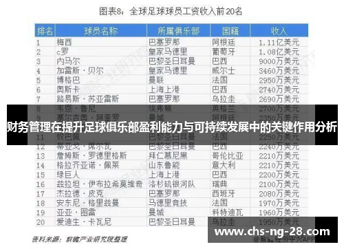 财务管理在提升足球俱乐部盈利能力与可持续发展中的关键作用分析 财务管理在提升足球俱乐部盈利能力与可持续发展中的关键作用分析